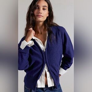 NWT FREE PEOPLE KAIT CARDIGAN PATRIOT BLUE
